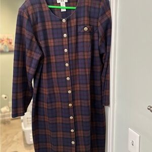 Studio C Plaid Long Sleeve Dress - Navy and Brown